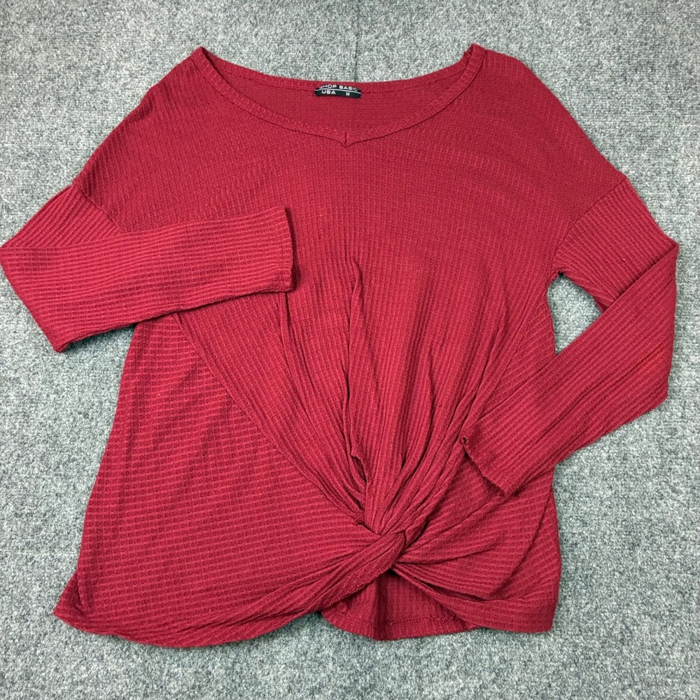 Shop Basic USA Waffle Knit Twist Front Top Burgundy Long Sleeve Womens Medium